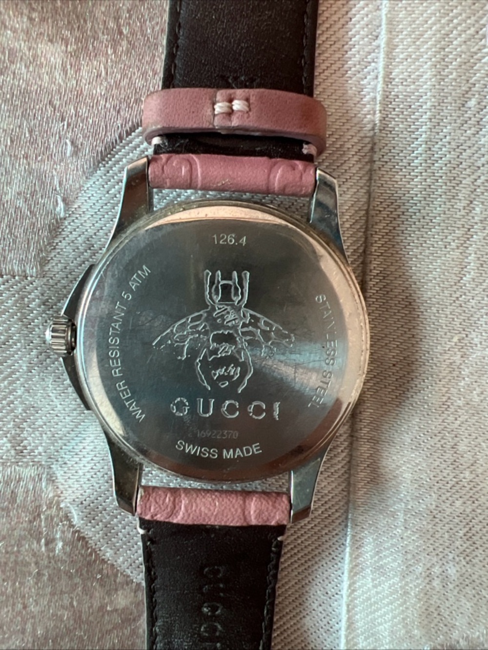 Women Pink Gucci Watch Leather Stainless Steel Swiss Made - Picture 7 of 8